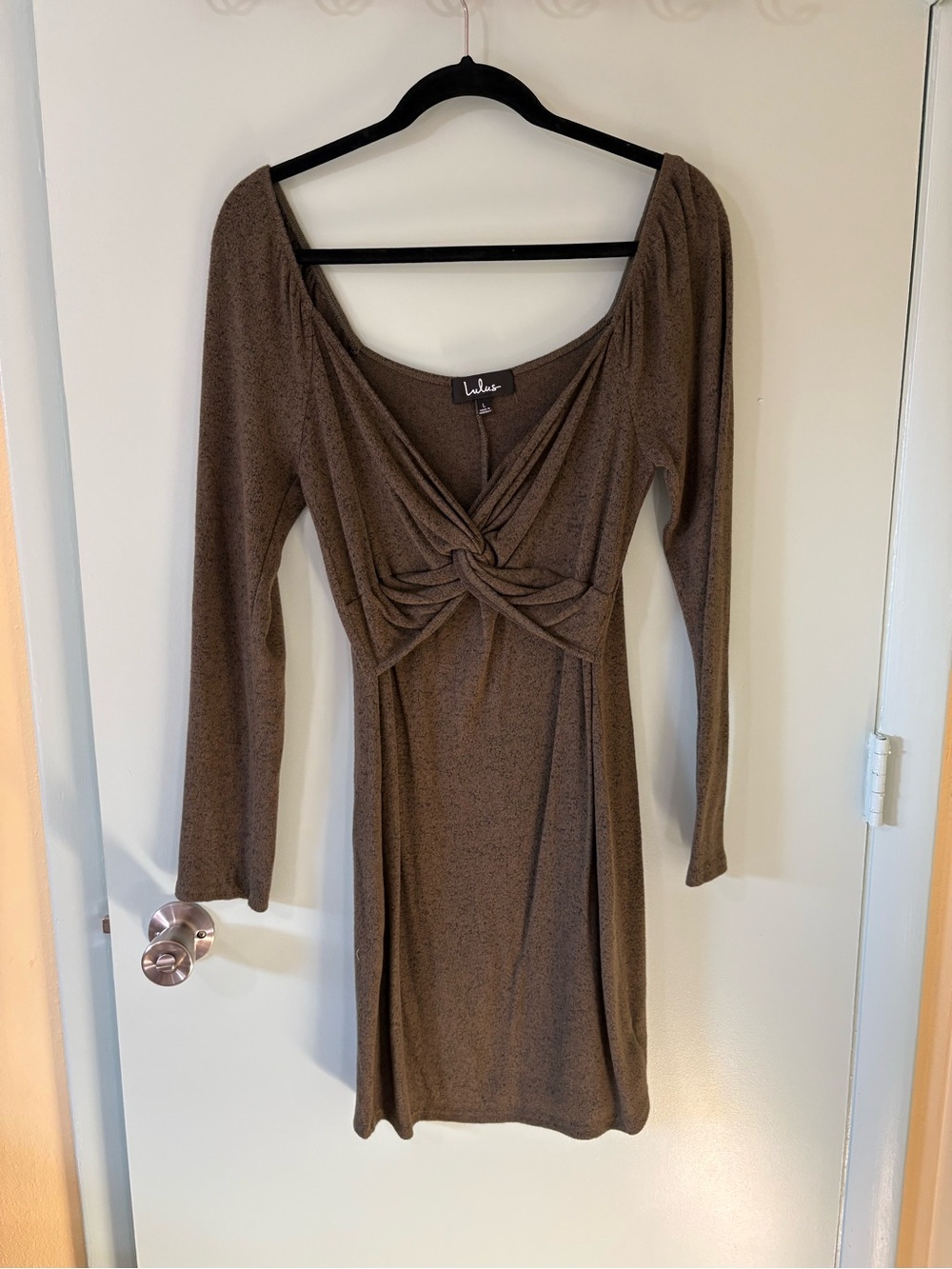 Lulu's Chocolate Brown Twist-Front Long Sleeve Dress